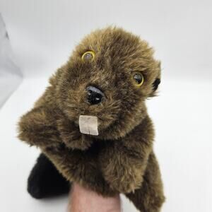 Vintage 1980 Furry Huggems Beaver Hand Puppet Brown Plush by Custom Ind Toy